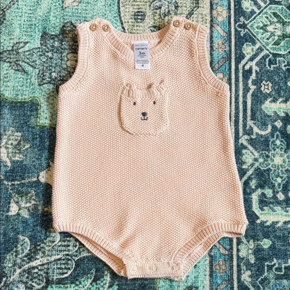 Carter's Peach Knit Bear Romper 100% Cotton